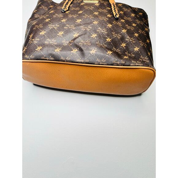 BEVERLY HILLS  POLO CLUB Brown Braided Handle Large Size Tote Handbag - Picture 11 of 14
